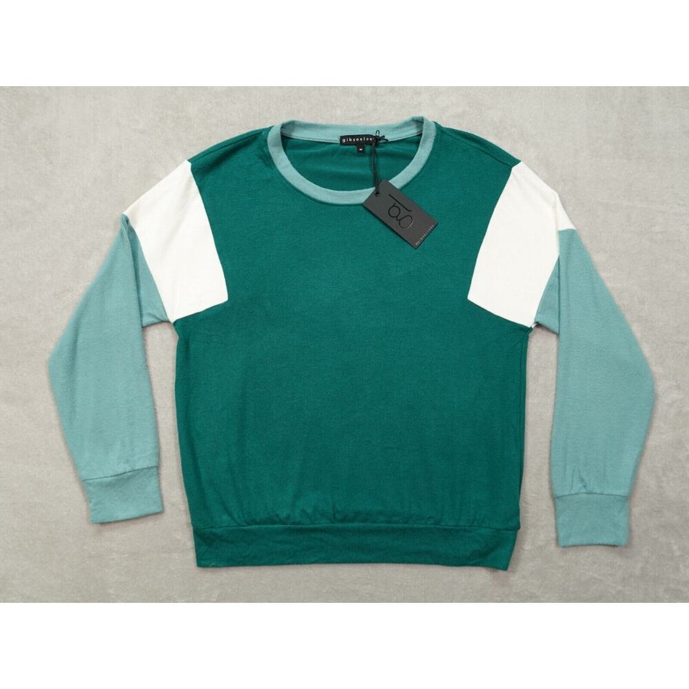 Gibsonlook Womens Green Tops Colorblock Long Sleeve Sweater Round Neck Size M